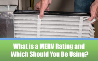 An air filter with a MERV rating 8 being put into an HVAC system.