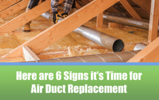 An HVAC technician working on air duct replacement in a home.