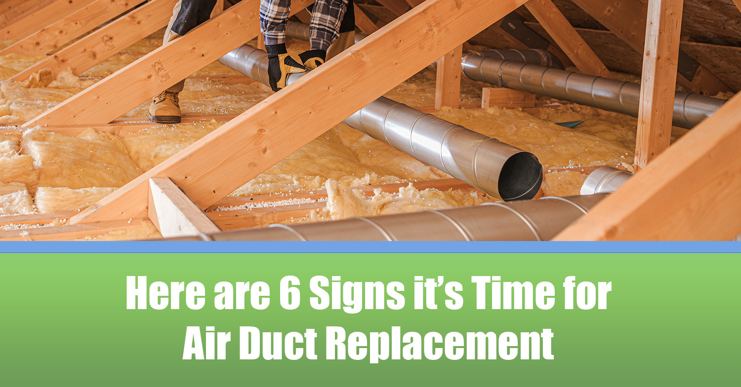 An HVAC technician working on air duct replacement in a home.