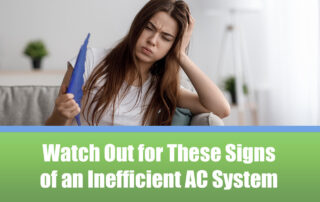 A woman sitting in her home with a fan, dealing with an inefficient AC system.